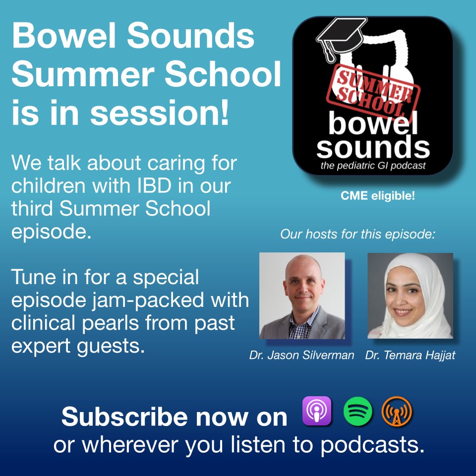 Ready to learn about #IBD!  🧠

🎧Listen to the #bowelsoundsSummerSchool episode that talks about everything #IBD

Whether you a seasoned IBDologist or a first year fellow, this is a great episode to listen to!

Listen here: buzzsprout.com/581062/episode…

<a href="/temarahajjat/">Temara Hajjat, MD</a> <a href="/DrJSilverman/">Jason Silverman</a>