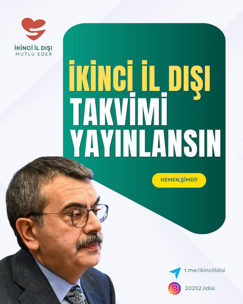 <a href="/edipuzen/">Edip Üzen</a> Bütün boş kontenjanların açıldığı İKİNCİ İL DIŞI ŞARTTIR. #2iLDışıAçıklaması 
<a href="/Yusuf__Tekin/">Yusuf Tekin</a> <a href="/tcmeb/">Millî Eğitim Bakanlığı</a> <a href="/mebpgm/">Personel Genel Müdürlüğü</a> <a href="/Nihal_Albayrak_/">Nihal ALBAYRAK</a>  <a href="/_aliyalcin_/">Ali YALÇIN</a> <a href="/TalipGeylan06/">Talip Geylan</a> <a href="/kademozbay_/">Kadem Özbay</a> <a href="/leventkuruoglu/">Levent Kuruoğlu</a> <a href="/talatyavuz29/">Talat YAVUZ</a> <a href="/Yasingrms0/">Yasin Görmüş</a>