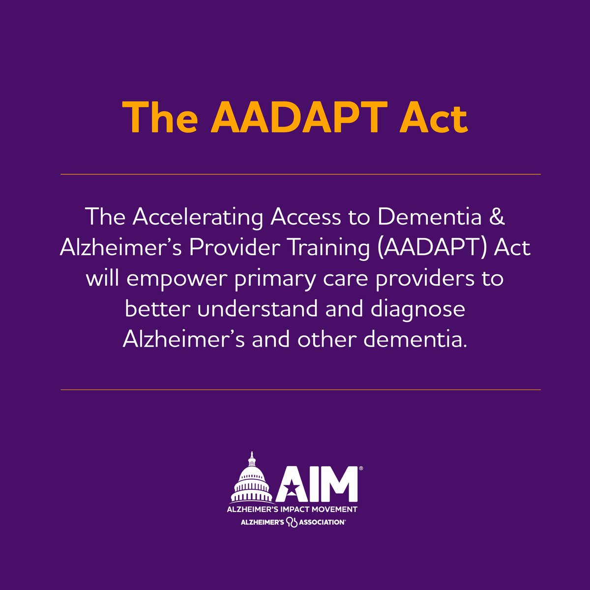 The bipartisan #AADAPTAct would provide primary care physicians education and training to improve Alzheimer’s and dementia detection, diagnosis, care and treatment 🔬. Tell Congress to support this bill today: bit.ly/3FHSK9S.