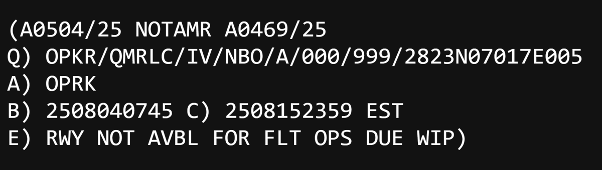 Pakistan once again issues a NOTAM for Rahim Yar Khan, the runway struck by India in May 2025 now remains offline estimated till 15 Aug 2025 (estimated)