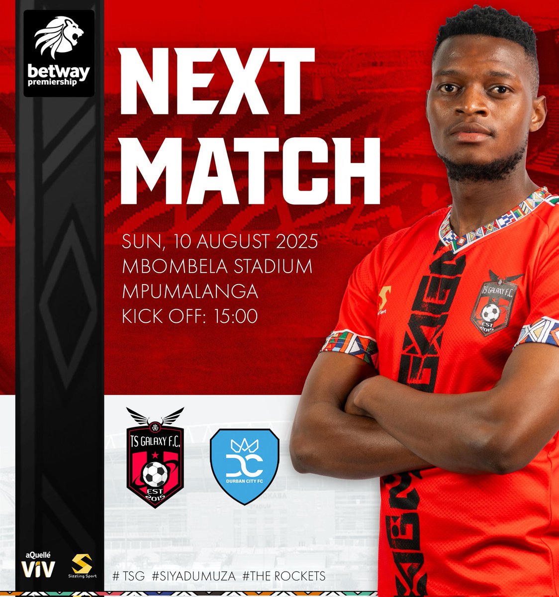 TS Galaxy FC (@tsgalaxyfc) on Twitter photo 🚨⚽️NEXT MATCH!⚽️🚨
TS Galaxy FC vs <a href="/DurbanCity_FC/">Durban City FC</a>
📅Date: 10 August 2025
🕒Time: 15:00 pm
🏟Location: Mbombela Stadium
<a href="/aQuelle/">aQuellé</a> <a href="/aQuelleViV/">aQuellé ViV</a>
#Siyadumuza
#TheRockets
#TSG 🚨⚽️NEXT MATCH!⚽️🚨
TS Galaxy FC vs <a href="/DurbanCity_FC/">Durban City FC</a>
📅Date: 10 August 2025
🕒Time: 15:00 pm
🏟Location: Mbombela Stadium
<a href="/aQuelle/">aQuellé</a> <a href="/aQuelleViV/">aQuellé ViV</a>
#Siyadumuza
#TheRockets
#TSG