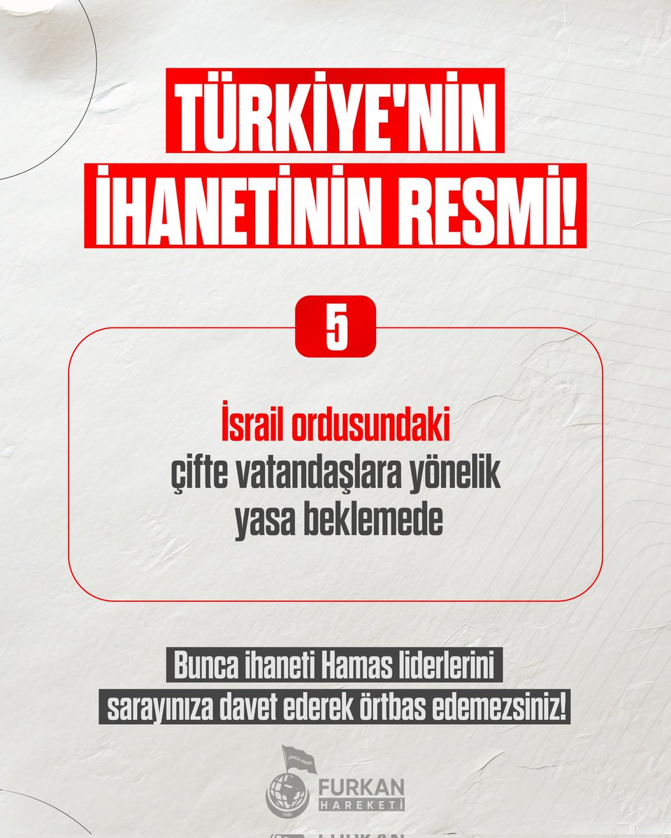 TÜRKİYE'NİN İHANETİNİN RESMİ - 5

📍 İsrail ordusundaki çifte vatandaşlara yönelik yasa beklemede! 

❌ Bunca ihaneti Hamas liderlerini sarayınıza davet ederek örtbas edemezsiniz! 

AlparslanHoca Hedefte
#GazzeyeİhanetİkiyüzlüSiyaset