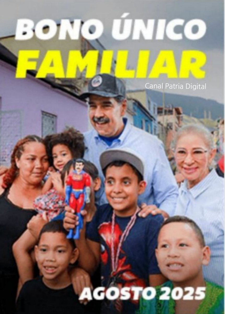 El sistema patria inicia  la entrega del Bono Único Familiar, agosto 2025 enviado por el  Presidente Nicolás Maduro 

La entrega se realizará de manera directa y gradual

MONTO 1.890,00 Bs.