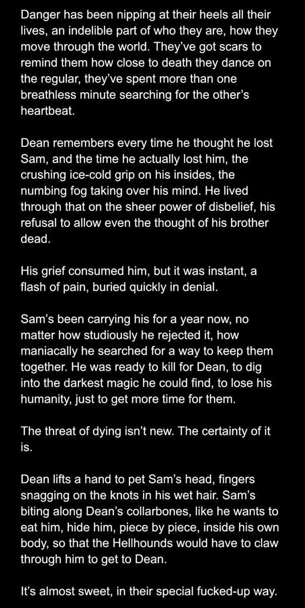 here, have a snippet of a season 3 finale AU #wincest farewell fucking because I cannot suffer alone.