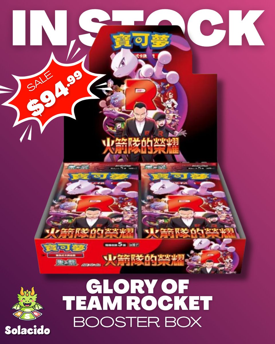 💥 In stock now! Grab your Glory of Team Rocket Booster Box for just $94.99 at Solacido. Shop now at solacido.com or visit us at 64-17 39th Ave, Woodside 11377. Catch yours before they’re gone! 

#pokemon #pokemoncards #pokemoncommunity #pokemoncollector