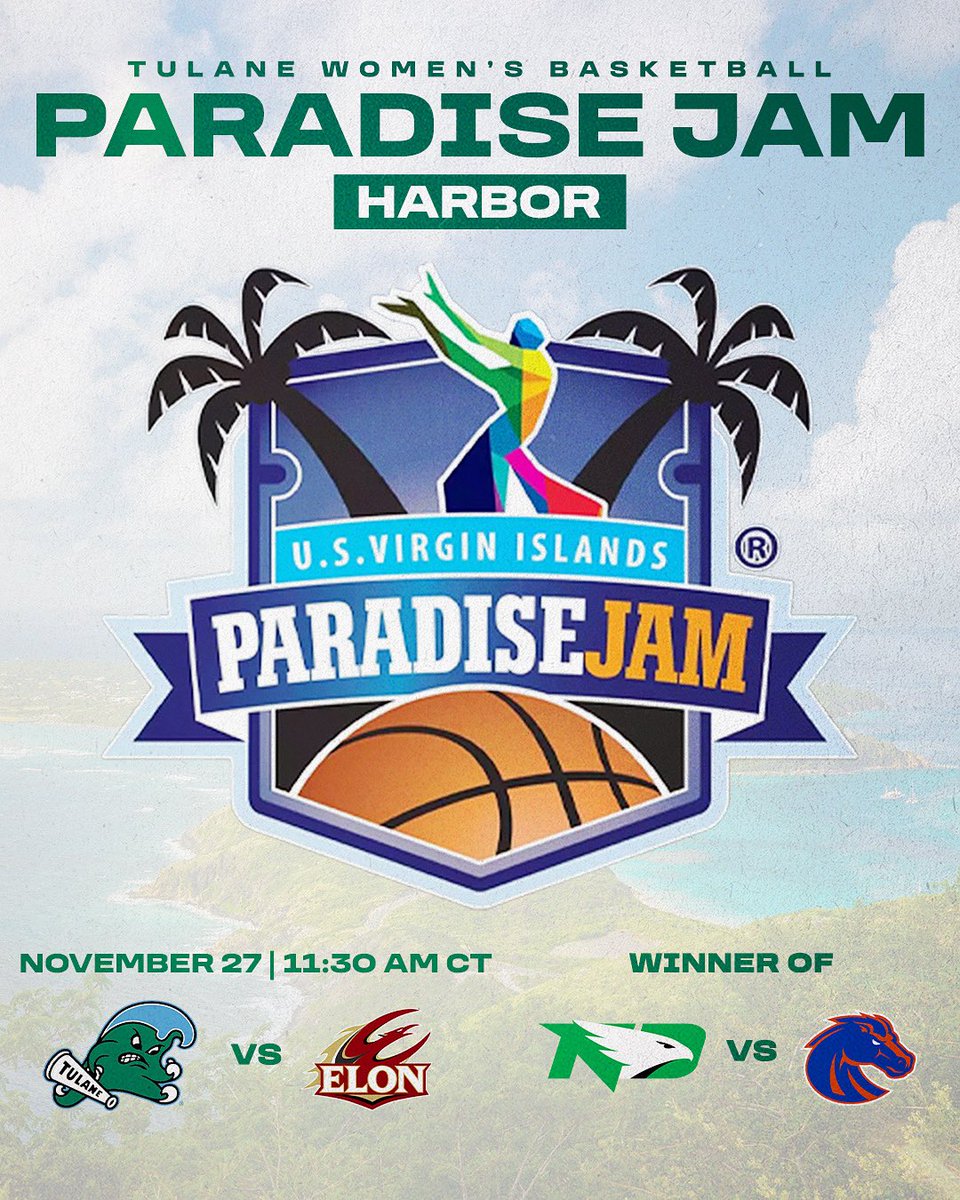 𝐏𝐥𝐚𝐲𝐢𝐧𝐠 𝐢𝐧 𝐩𝐚𝐫𝐚𝐝𝐢𝐬𝐞 🌴

On November 27, the Green Wave is headed to the Caribbean! There, we’ll take part in the annual Paradise Jam hosted by the University of the Virgin Islands 🐠

#RollWave🌊