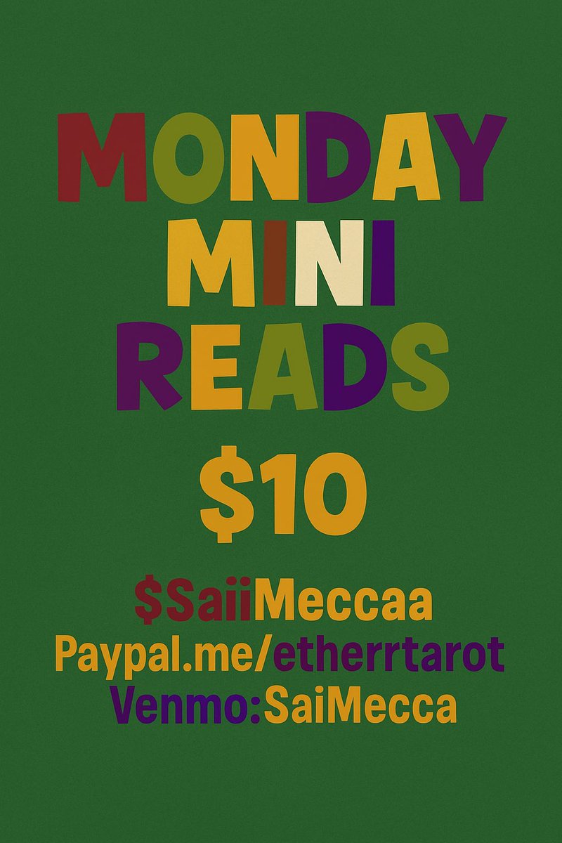 Start your week with a little clarity ✨ 
Tap in for Monday Mini Reads 
CashApp: $SaiiMeccaa
Paypal.me/etherrtarot
Venmo: SaiMecca