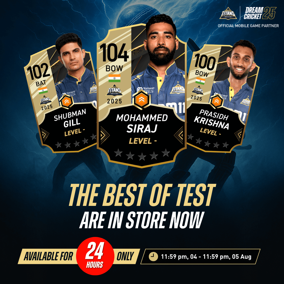 dreamcricketapp's tweet photo. 🟨 THE BEST OF TEST IS LIVE! 🟨
💥 Shubman Gill. Mohammed Siraj. Prasidh Krishna.
🕛 Available from 11:59 PM, 4th Aug
⏳ Ends 11:59 PM, 5th Aug
⚠️ 24 HOURS ONLY — Do not miss this drop!
#DreamCricket25 #BestOfTest #TestMatchElite #StoreDrop https://t.co/DU2QHYuulu