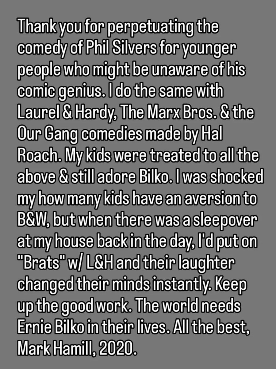 ErnestBilko's tweet photo. Inspired words from the Jedi Master!  An international ambassador and advocate for classic film/television comedy and a loyal Museum supporter.  We salute Mark Hamill!

#philsilvers #bilko #comedy #television #museum #laurelandhardy #marxbrothers #halroach #markhamill #starwars https://t.co/4TMdzN43oc