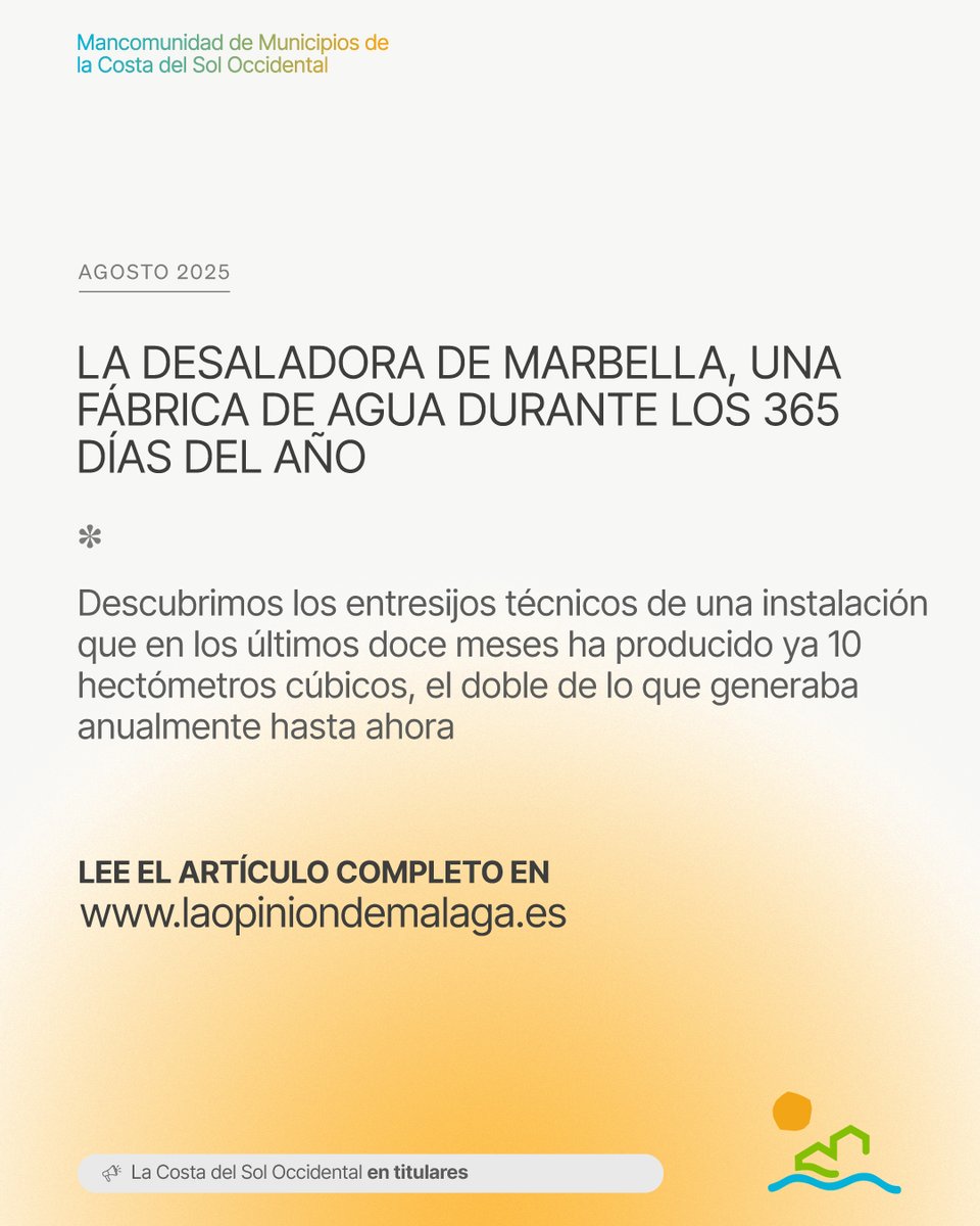 💧 La Desaladora de Marbella se consolida como un pilar fundamental ante los desafíos hídricos: con su capacidad ampliada a 20 hm³ y una inversión clave de 8M€, esta infraestructura gestionada por <a href="/AcosolSA/">ACOSOL 💦</a> es crucial para garantizar el suministro.

🔗 laopiniondemalaga.es/malaga/2025/08…