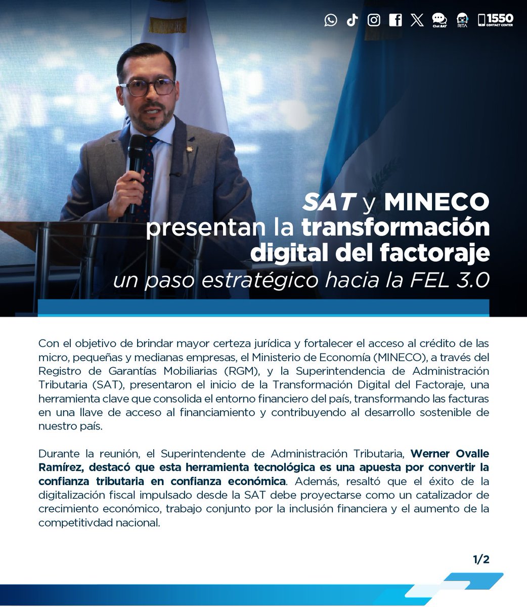 SATGT's tweet image. 🤝🏼 #SAT y @MINECOGT presentan la transformación digital del factoraje:  un paso estratégico hacia la 🧾 #FEL 3.0 ⬇️