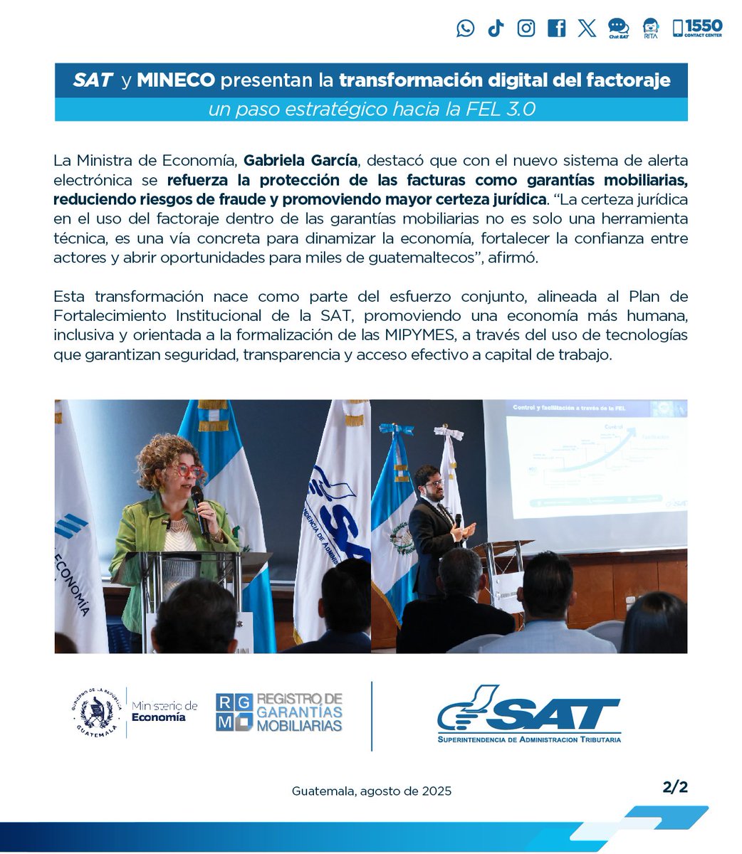 SATGT's tweet image. 🤝🏼 #SAT y @MINECOGT presentan la transformación digital del factoraje:  un paso estratégico hacia la 🧾 #FEL 3.0 ⬇️