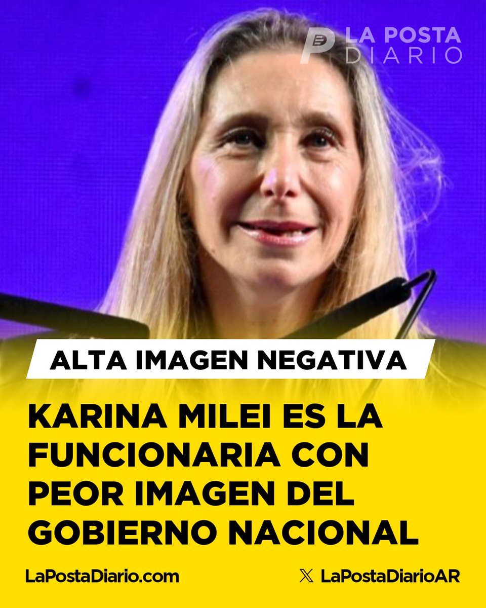 🟡 CRECE LA IMAGEN NEGATIVA DE KARINA MILEI. Según un estudio de la Universidad de San Andrés, la hermana del presidente, tiene la peor imagen del gobierno. Su negativa es 63% y su positiva apenas 19%. Y vos, ¿qué opinas?
🔗 lapostadiario.com/karina-milei-l…