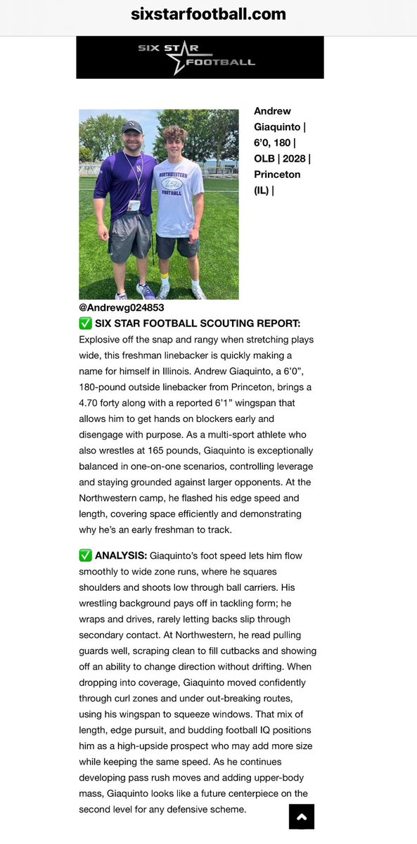 AndrewG_0402 (@andrewg024853) on Twitter photo Thank you <a href="/sixstarfootball/">Six Star Football | PLUS+</a> for the article about <a href="/NUFBFamily/">Northwestern Football</a> Camp βοΈβοΈβοΈβοΈβοΈ Thank you <a href="/sixstarfootball/">Six Star Football | PLUS+</a> for the article about <a href="/NUFBFamily/">Northwestern Football</a> Camp βοΈβοΈβοΈβοΈβοΈ