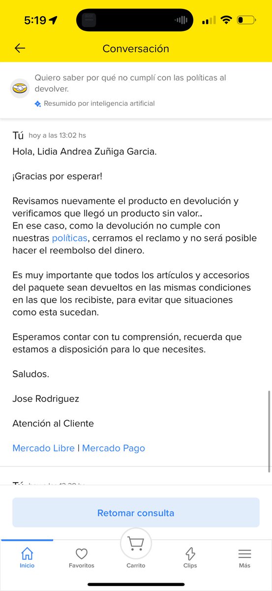 andyzunigaga's tweet photo. Última vez que compro algo caro con mercado libre. @ML_Mexico 

No sé si su agencia de robó mi producto que ni funcionaba cuando hice la devolución pero ya tengo 3 días peleando mi reembolso y solo me repiten lo mismo. Que impotencia que trate de hacer todo lo correcto y ni así. https://t.co/6bqsAE8kDD