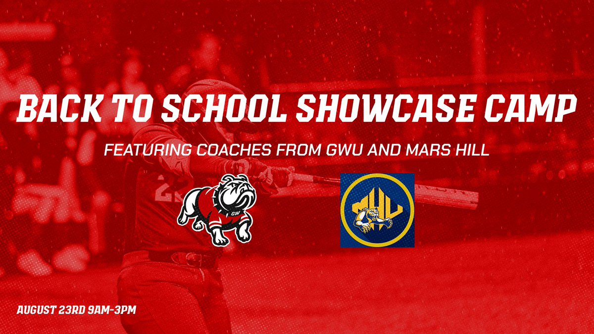 Gardner-Webb Softball (@gwusoftball) on Twitter photo Just a few spots left for our Back to School Showcase Camp on August 23! Get in front of multiple schools-coaches from Mars Hill will also be attending! <a href="/MHU_Softball/">Mars Hill Softball</a>
…rdnerwebbsoftballcamps.totalcamps.com/shop/EVENT Just a few spots left for our Back to School Showcase Camp on August 23! Get in front of multiple schools-coaches from Mars Hill will also be attending! <a href="/MHU_Softball/">Mars Hill Softball</a>
…rdnerwebbsoftballcamps.totalcamps.com/shop/EVENT