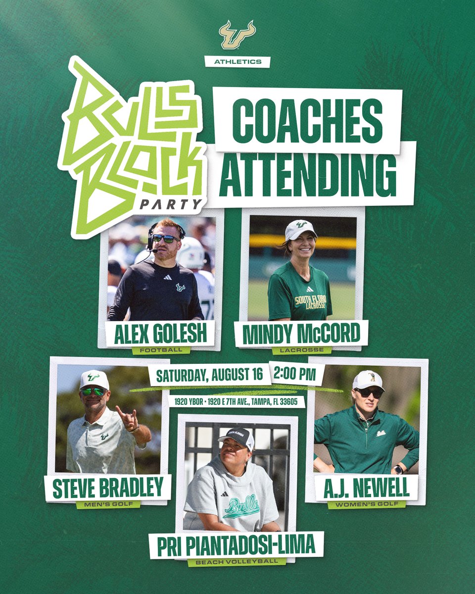 USF Athletics (@usfathletics) on Twitter photo See y'all around the block 👋
🎟️: gobulls.co/bullsblockpart… See y'all around the block 👋
🎟️: gobulls.co/bullsblockpart…