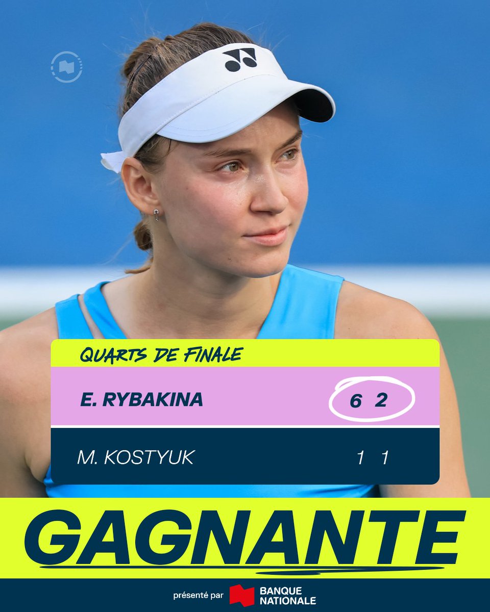 Omnium Banque Nationale (@obnmontreal) on Twitter photo Rybakina s'assure de la première place carré d’as à Montréal, après un abandon de Marta Kostyuk🎾
#OBN25 | <a href="/banquenationale/">Banque Nationale</a> Rybakina s'assure de la première place carré d’as à Montréal, après un abandon de Marta Kostyuk🎾
#OBN25 | <a href="/banquenationale/">Banque Nationale</a>