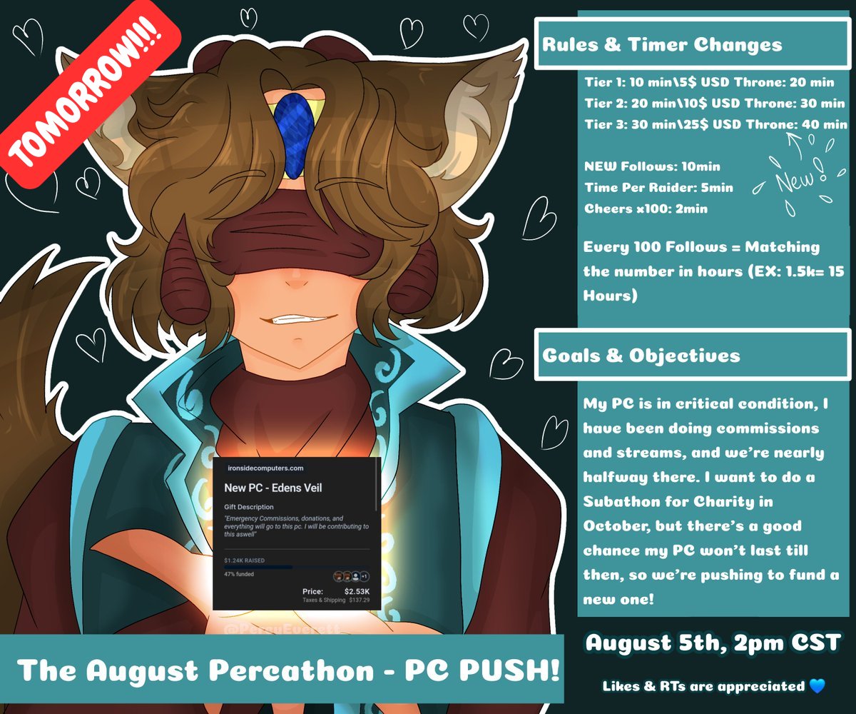 JOIN ME TOMORROW -&gt; AUGUST 5TH 2025 2PM CST
for the August Percathon PC PUSH!!
All lurks and support are appreciated!!

ʀᴛ'ꜱ + ʟɪᴋᴇꜱ ᴀʀᴇ ʀᴇᴀʟʟʏ ᴀᴘᴘʀᴇᴄɪᴀᴛᴇᴅ!
#envtuber #vtubersubathon #subathon #vtuber