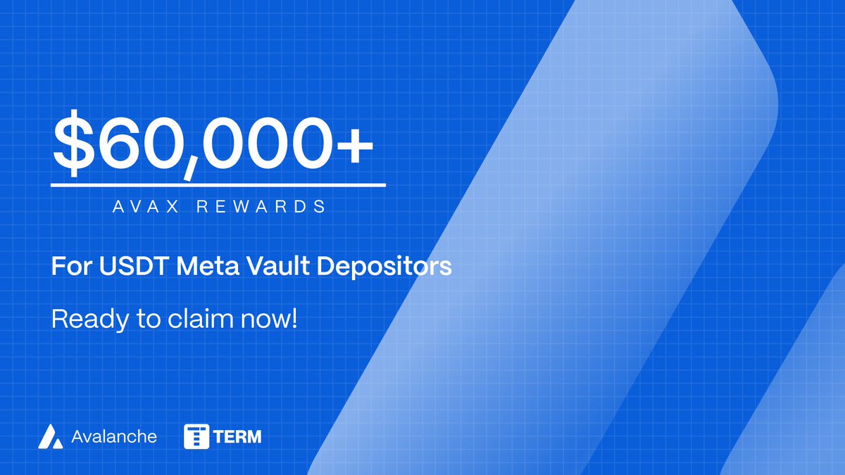 Term Avax incentives are now eligible to be claimed. Depositors in the USDT  Meta Vault on Avalanche are able to go to Term to claim their share of  +$60,000 in @avax rewards.