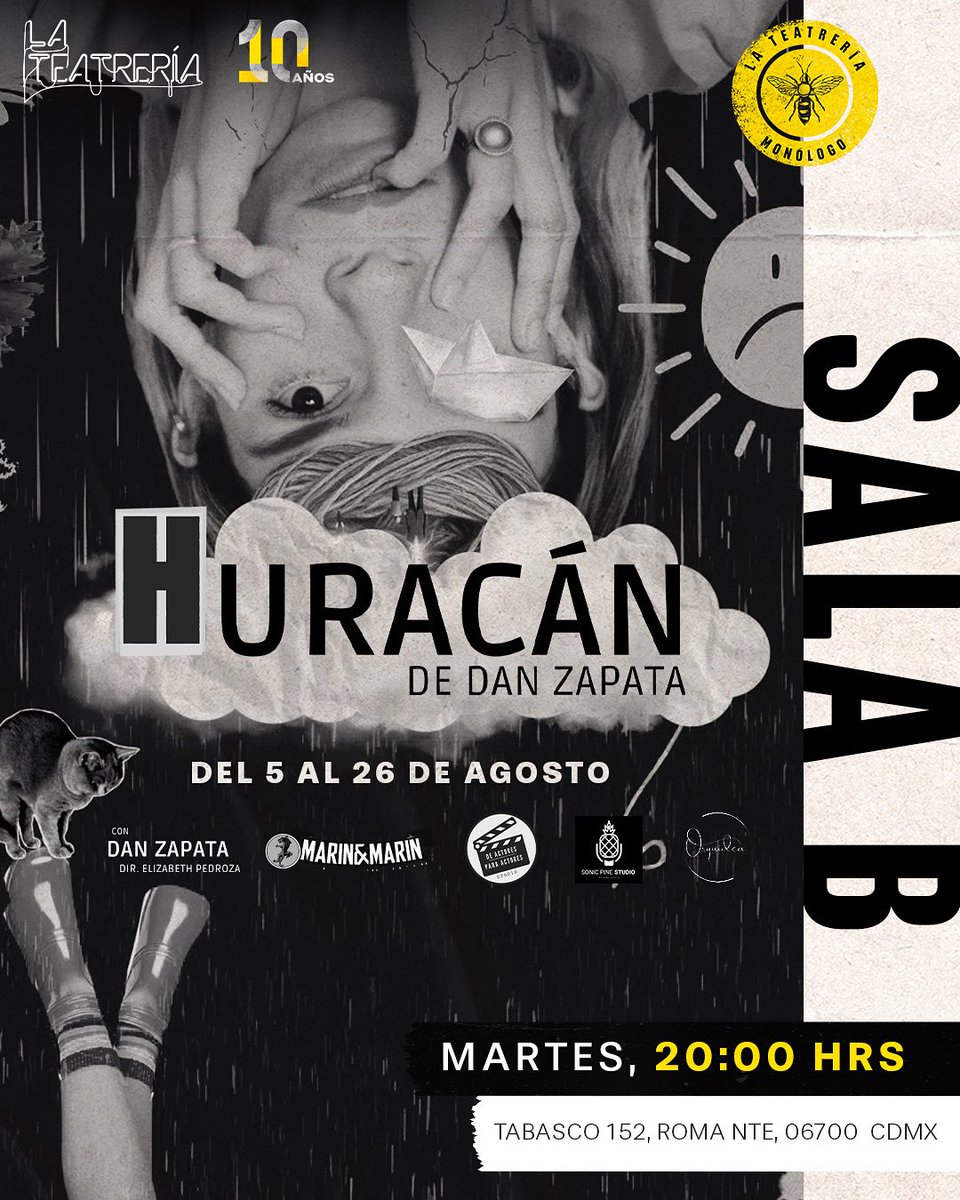 #ESTRENO 🎭

Una habitación cerrada. Una mente inquieta. 🌩️
Y una verdad que ruge como tormenta. 

“Huracán” 🌪️

GRAN ESTRENO 5 de agosto 
🗓️Martes, 8:00 pm 
🎟️Boletos en taquilla o lateatreria.com