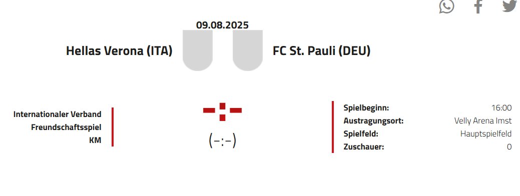 🚨 NÄCHSTE TESTSPIELABSAGE? #FCSP 

Vereinsnahe Personen verneinten das u.g. angesetzte Testspiel (besser so) in Imst 🇦🇹. 
Der ursprüngliche Favorit für den Testkick Stade Brest ist es leider nicht geworden. Ebenso wenig der Plan B in Spanien (Vigo/A Coruña). 🤷‍♂️