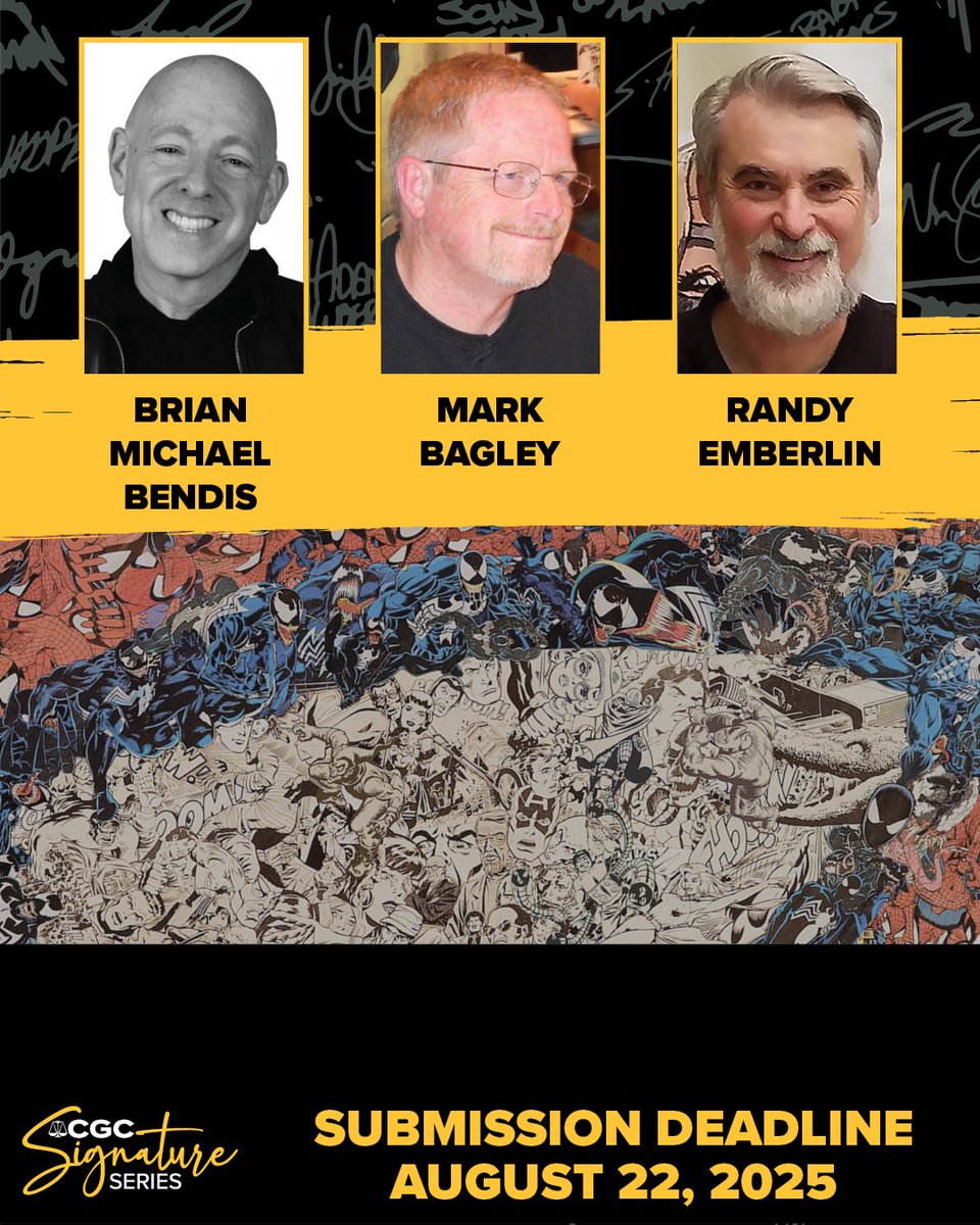 CGC Signature Series (@cgcsigseries) on Twitter photo Our <a href="/CGCSigSeries/">CGC Signature Series</a> team is excited to welcome back <a href="/BRIANMBENDIS/">BRIAN MICHAEL BENDIS</a>, <a href="/realmarkbagley/">Mark Bagley</a> & #RandyEmberlin! 🕷️ In addition, duo, remarque & sketch options are available. CGC must receive all submissions for this event by August 22, 2025! To submit, head to cgc.click/kxn ✍️ Our <a href="/CGCSigSeries/">CGC Signature Series</a> team is excited to welcome back <a href="/BRIANMBENDIS/">BRIAN MICHAEL BENDIS</a>, <a href="/realmarkbagley/">Mark Bagley</a> & #RandyEmberlin! 🕷️ In addition, duo, remarque & sketch options are available. CGC must receive all submissions for this event by August 22, 2025! To submit, head to cgc.click/kxn ✍️