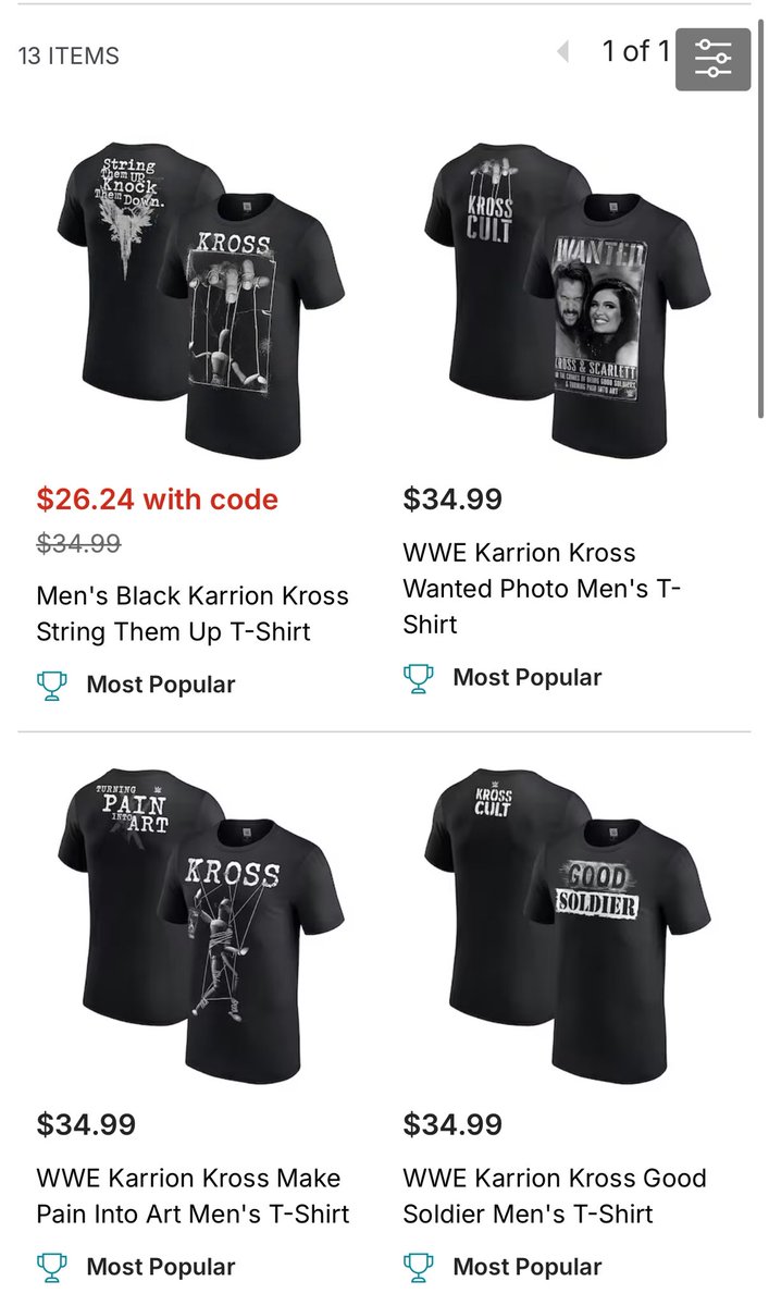As of right now, Karrion Kross is one of the biggest merch sellers in the company. 

Every single one of his shirts is a top seller