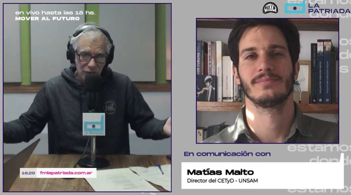 FM La Patriada (@fmlapatriada) on Twitter photo #AHORA 📞 Comunicación con Matías Maito (<a href="/matiasmaito/">Matías Maito</a>), Director del @cetyd_ (<a href="/idaesoficial/">Escuela IDAES | UNSAM</a>) y docente, en #MoverAlFuturo
🎧 Por youtube.com/watch?v=c6Bchi… 📻 #AHORA 📞 Comunicación con Matías Maito (<a href="/matiasmaito/">Matías Maito</a>), Director del @cetyd_ (<a href="/idaesoficial/">Escuela IDAES | UNSAM</a>) y docente, en #MoverAlFuturo
🎧 Por youtube.com/watch?v=c6Bchi… 📻