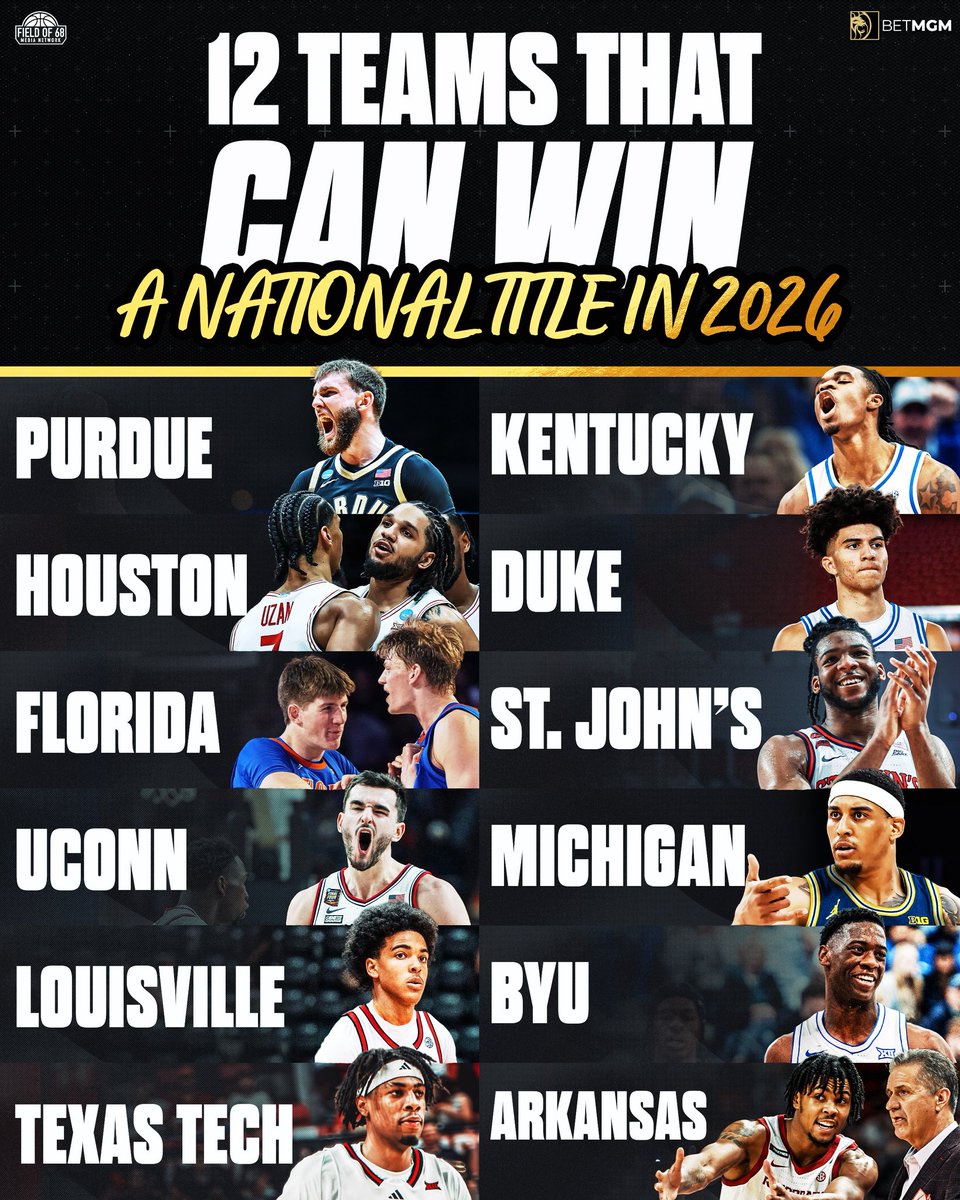 The Field of 68 (@thefieldof68) on Twitter photo ICYMI: Here are 12 teams that CAN WIN it all in 2026 🔥
Do you agree with this list? Who’s missing? ⬇️
🔗: youtu.be/-KvJcMmjL9k?si… ICYMI: Here are 12 teams that CAN WIN it all in 2026 🔥
Do you agree with this list? Who’s missing? ⬇️
🔗: youtu.be/-KvJcMmjL9k?si…