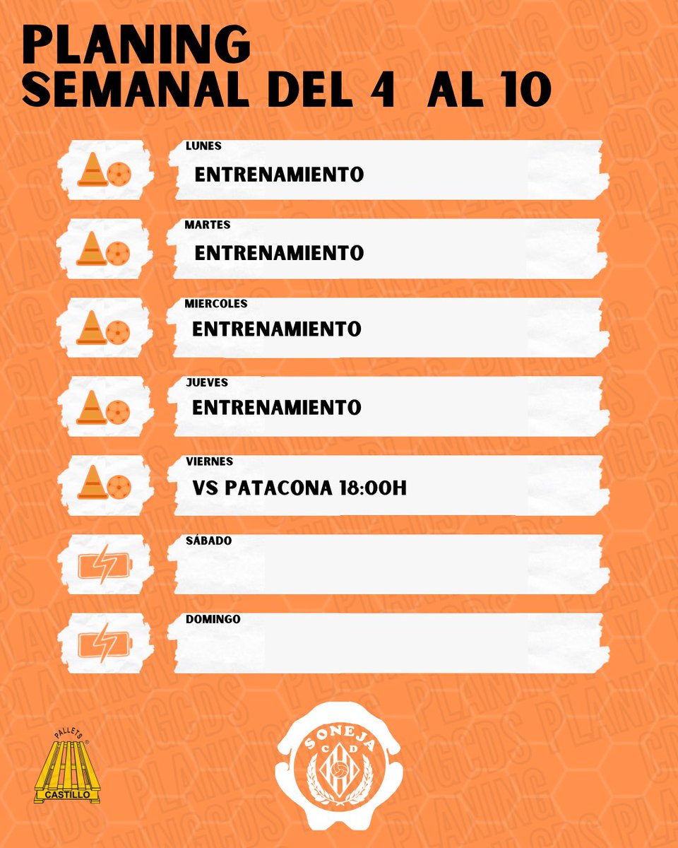 ¡𝗣𝗟𝗔𝗡𝗜𝗡𝗚 𝗦𝗘𝗠𝗔𝗡𝗔𝗟 𝗬 𝗣𝗔𝗥𝗧𝗜𝗗𝗢!🚀

Nos veremos este Viernes para el primer partido de la pretemporada. ¡VAMOS! 🏃💨

#PretemporadaCDS