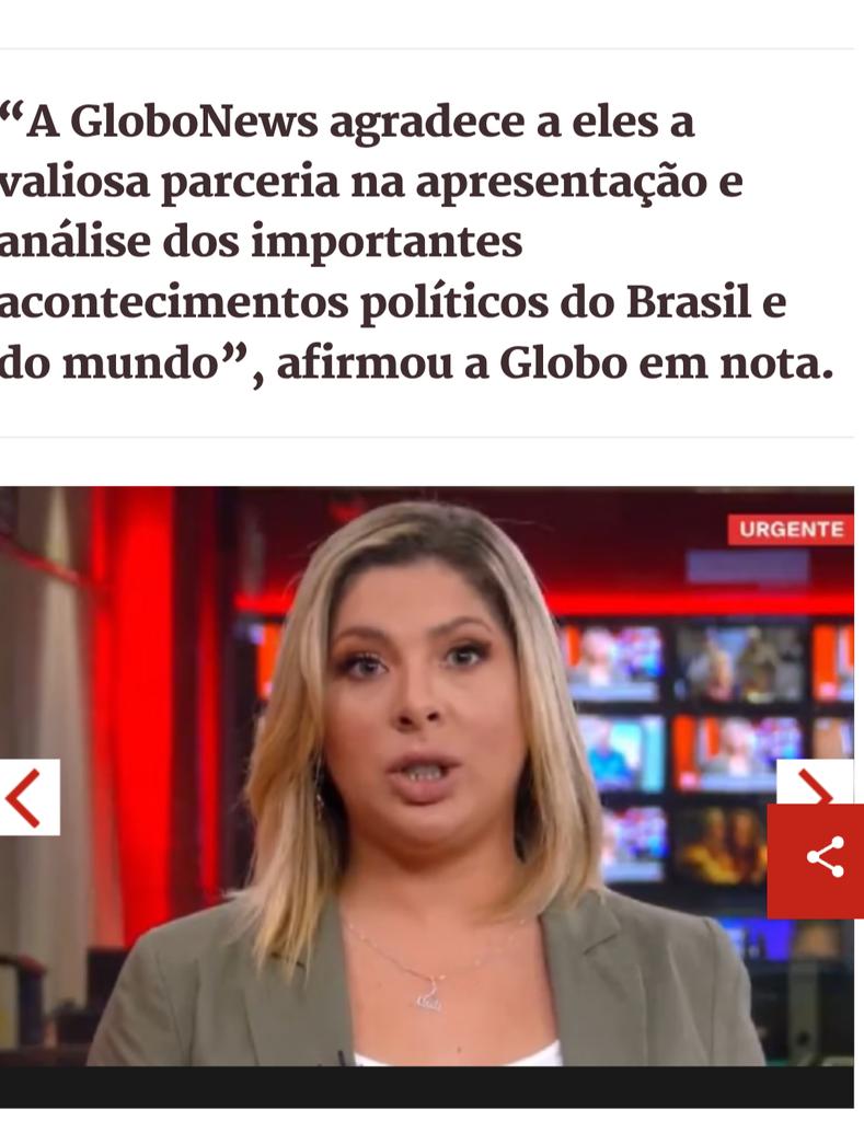 Paulocruz47🚩🚩🚩 (@paulo47araujo) on Twitter photo Se for jornalistas de fato, se contradizer as ordens dos Marinhos na Globo não se cria.
A musa da GloboNews foi demitida. Um tapa na cara dos telespectadores, mas pessoas como Joel Pinheiro, vão evoluir.
Agora só assisto esporte e notícias só em outros canais. Se for jornalistas de fato, se contradizer as ordens dos Marinhos na Globo não se cria.
A musa da GloboNews foi demitida. Um tapa na cara dos telespectadores, mas pessoas como Joel Pinheiro, vão evoluir.
Agora só assisto esporte e notícias só em outros canais.