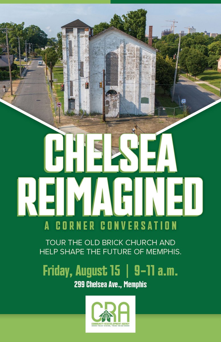OPEN HOUSE: Old Brick Church
This North Memphis landmark is undergoing restoration, and we are looking for input on potential uses for both the church and the surrounding land that align with the Uptown Community Plan. Join us Aug. 15, from 9-11 a.m. cramemphis.org/brickchurch/