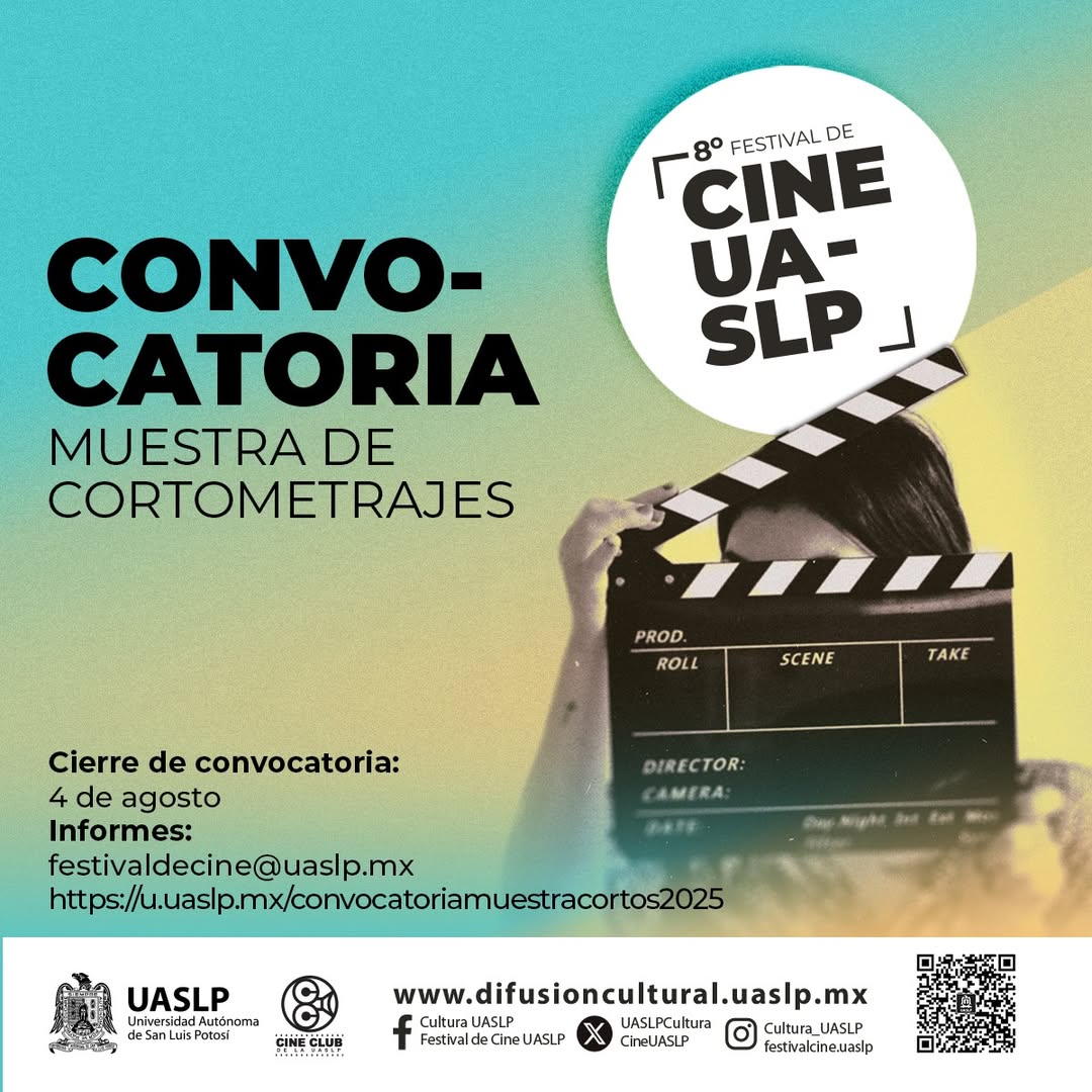 UASLP (@lauaslp) on Twitter photo ¡Atención, cineastas! 🎞️🎥
🤩 La Convocatoria de la 5ta Muestra de Cortometrajes del 8º Festival de <a href="/CineUASLP/">Festival de Cine UASLP</a> ¡Ya esta abierta!
Consulta las bases en: u.uaslp.mx/convocatoriamu…
Cierre de registro: HOY 04 de agosto.
#UASLP ¡Atención, cineastas! 🎞️🎥
🤩 La Convocatoria de la 5ta Muestra de Cortometrajes del 8º Festival de <a href="/CineUASLP/">Festival de Cine UASLP</a> ¡Ya esta abierta!
Consulta las bases en: u.uaslp.mx/convocatoriamu…
Cierre de registro: HOY 04 de agosto.
#UASLP
