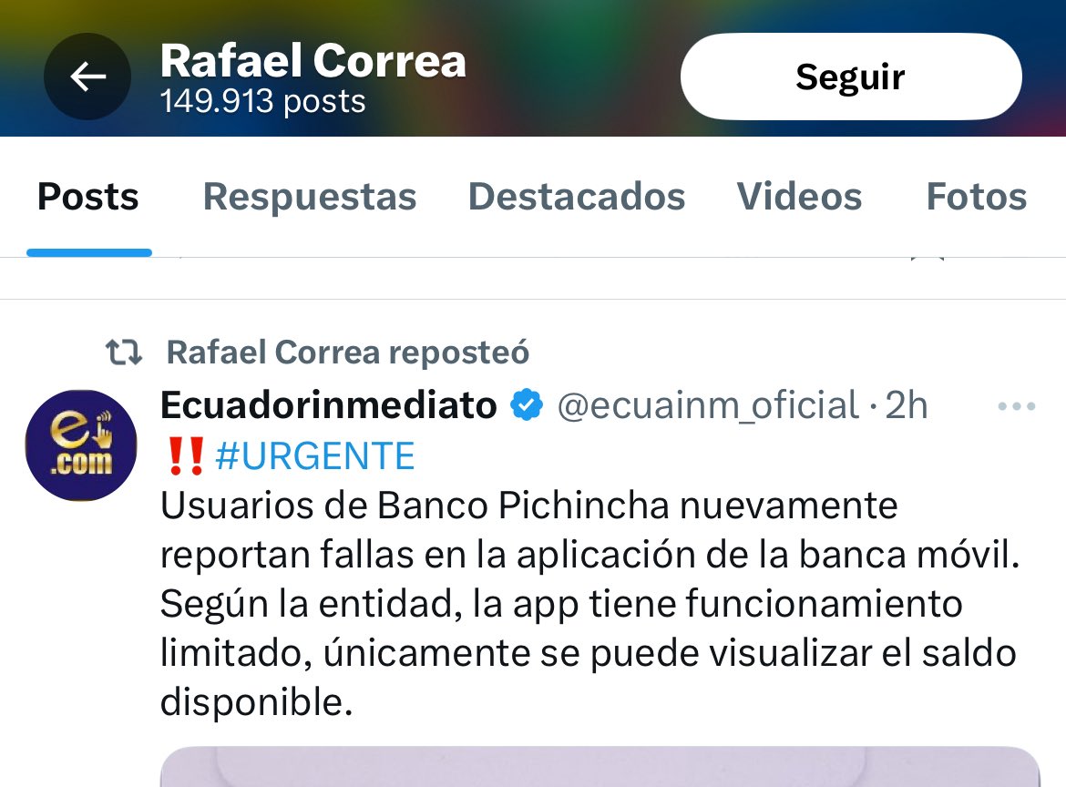 rodolfoasar's tweet image. Toma 5 minutos encontrar las cuentas que en X están echando gasolina a la hoguera sobre el problema de la app del Banco Pichincha.

“Falta de liquidez”, “feriado bancario”, “peligra la dolarización” dicen estos tuits. Todos seguidores adivinen de quién.

Exactamente: de Nerón 🙄