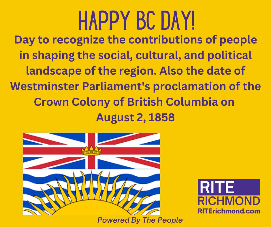 RITERichmond's tweet photo. Strong Communities, Strong BC — Happy BC Day from RITE Richmond!
@CarolDayRmd #LauraGillanders #MichaelWolfe @jeromedickey #richmondbc #rmdpoli #RichmondCityCouncil https://t.co/QGRjdd5XOq