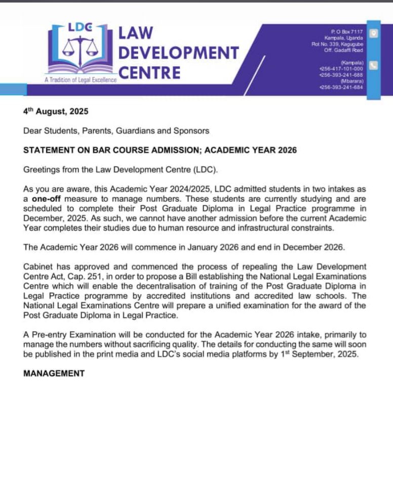 The <a href="/LDC_Uganda/">Law Development Centre</a> statement.