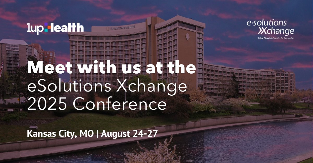 1upHealth is proud to sponsor the eSolutions Xchange taking place from Aug. 24-27. Thank you to this year’s hosts <a href="/BCBSKS/">BCBSKS</a> and <a href="/BlueKC/">Blue KC</a>! Our team is looking forward to meeting attendees to learn about their challenges and discuss how we might be able to help!🔥 

#BCBS #innovation