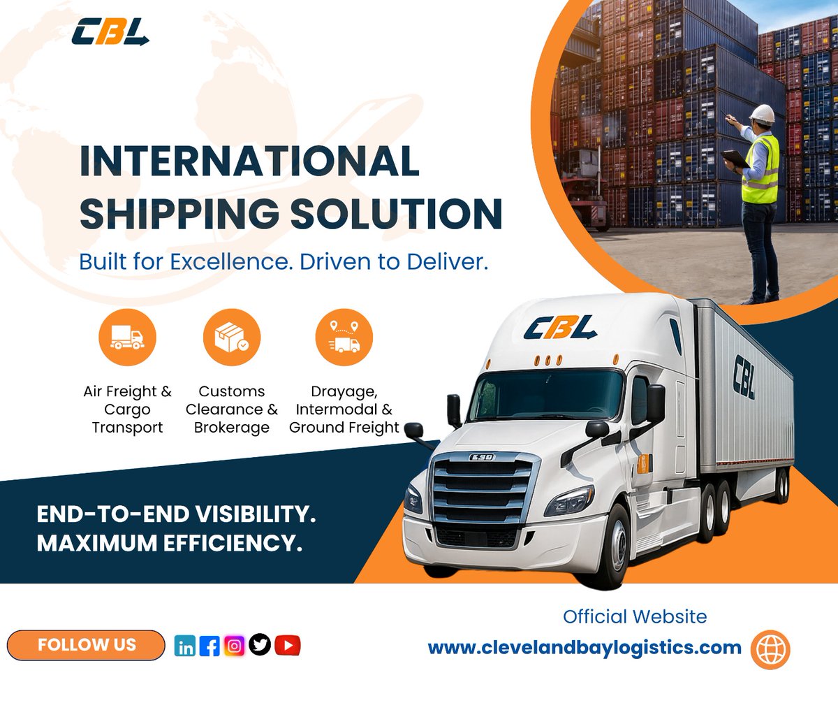 cblinc002's tweet image. From Sky to Street – We Cover It All Cleveland Bay Logistics offers end-to-end visibility and maximum efficiency across all modes of shipping. Let's move your cargo the smart way.  bitly.cx/UI5GK
#InternationalLogistics #AirFreight #GroundFreight #SupplyChain
