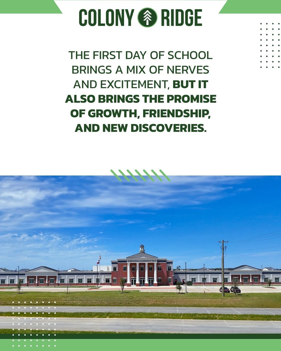 ColonyRidgeTX's tweet image. 🏫 Back to School Means New Possibilities

A new school year brings growth, friendships, and discoveries. A season of opportunity for students, teachers, and families to move forward together.

#BackToSchool #NewBeginnings #GrowthAndLearning