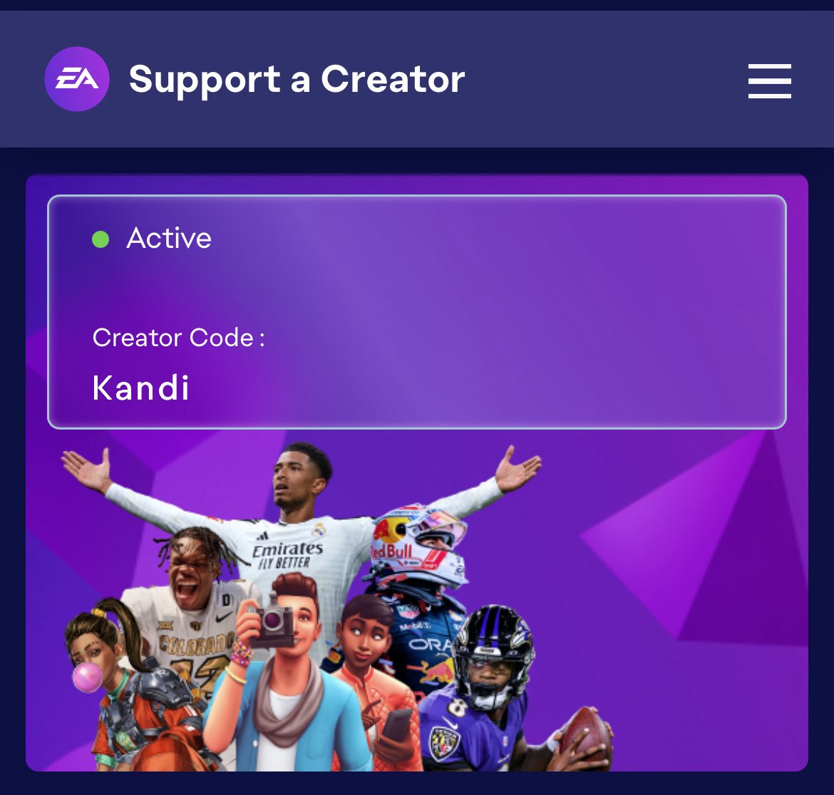 iAM_iKandi 👸🏾 (@iam_ikandi) on Twitter photo 🎉 Happy to announce that code “Kandi” will be available to use starting tomorrow!
Huge thanks to <a href="/EA/">Electronic Arts</a> for giving me a creator code for my community. Your support means everything! 💖
Let’s keep growing together! #EAPartner #SupportACreator 🎉 Happy to announce that code “Kandi” will be available to use starting tomorrow!
Huge thanks to <a href="/EA/">Electronic Arts</a> for giving me a creator code for my community. Your support means everything! 💖
Let’s keep growing together! #EAPartner #SupportACreator