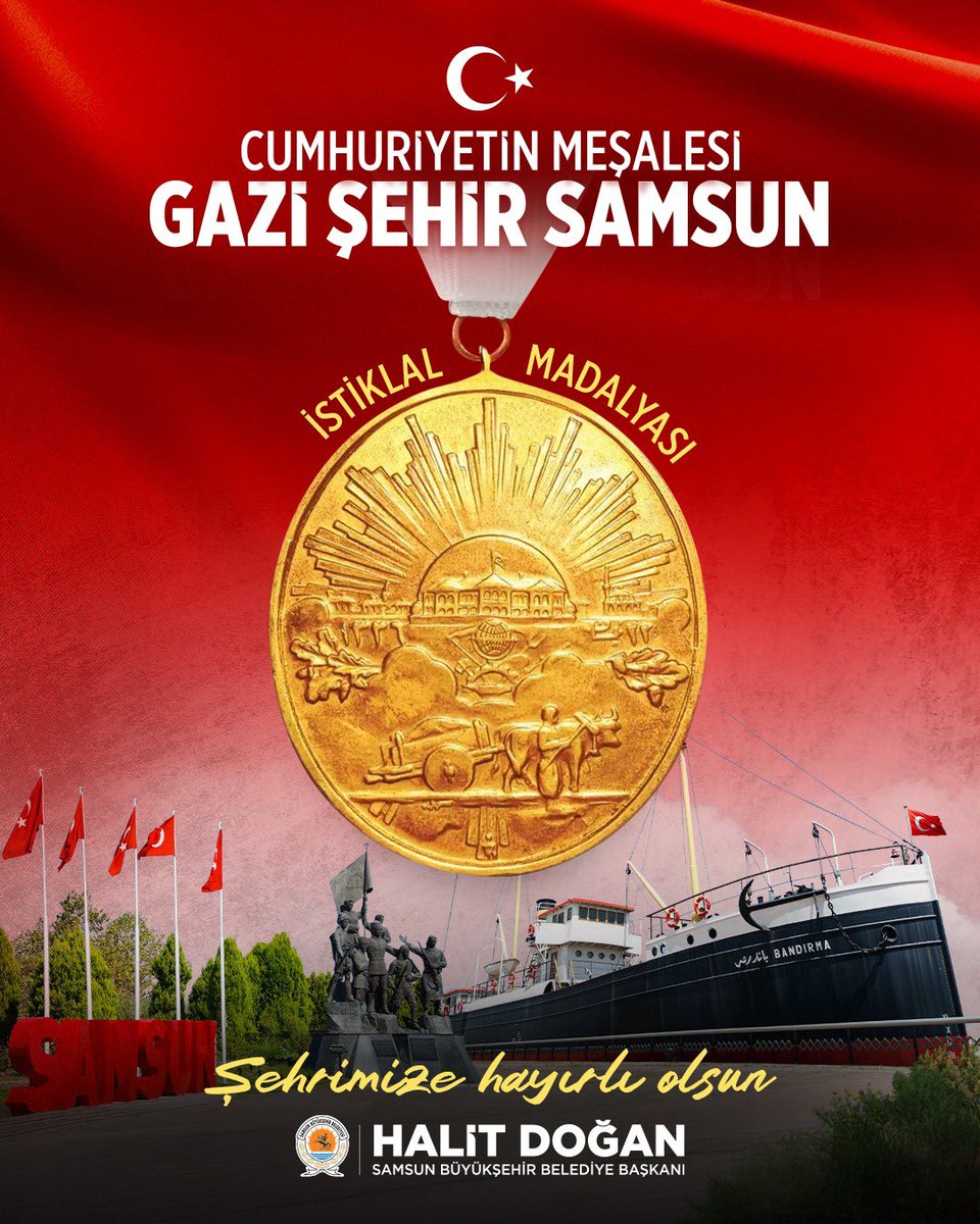 🇹🇷Cumhuriyetin Meşalesi, 
Gazi Şehir Samsun’umuz;

📌7 Ağustos Perşembe günü saat 11.00’de Türkiye Büyük Millet Meclisinde yapılacak törenle “İstiklal Madalyası”na kavuşuyor.

Şehrimize hayırlı olsun…
