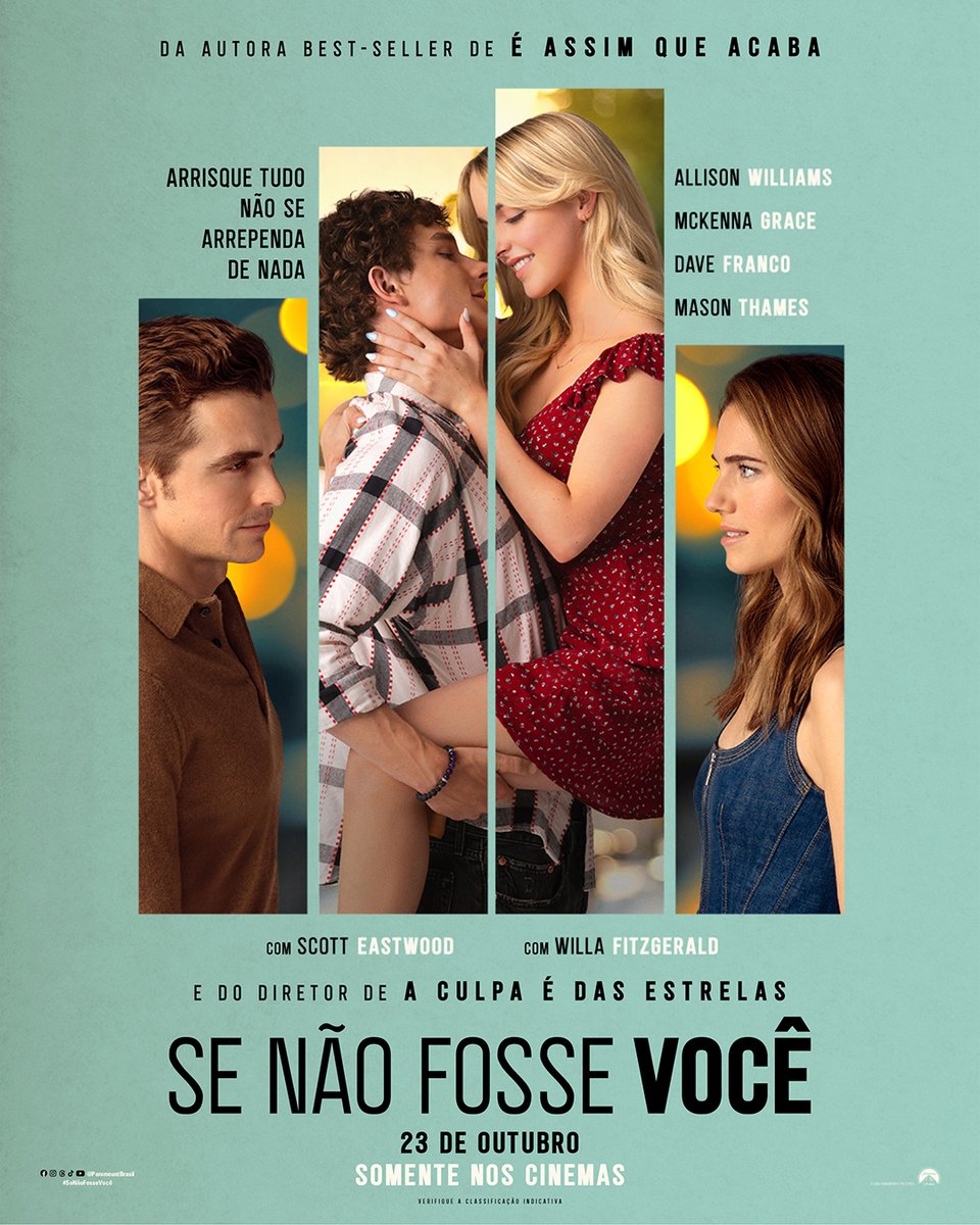 ParamountBrasil's tweet image. Das páginas para as telonas, uma coisa é certeza: Se Não Fosse Você VAI EMOCIONAR! ❤️

Com Allison Williams, McKenna Grace, Mason Thames, Dave Franco, Scott Eastwood e Willa Fitzgerald, a adaptação do livro de Colleen Hoover estreia dia 23 de outubro nos cinemas!