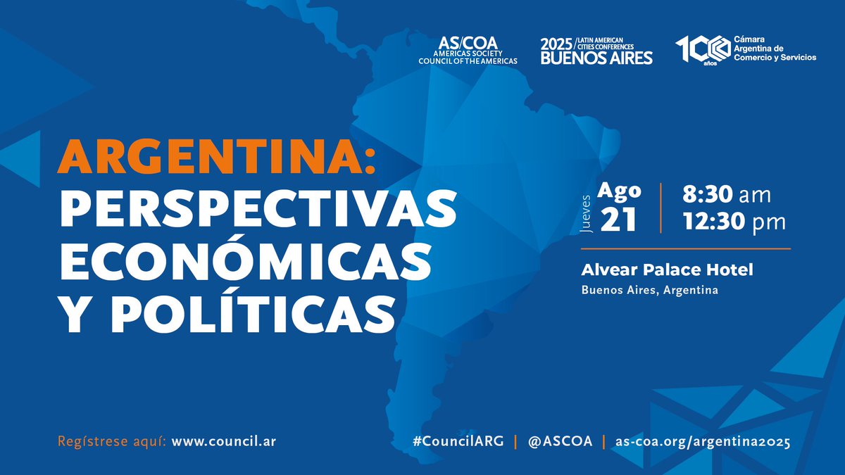 El 21 de agosto llevaremos a cabo nuestra 2025 Latin American Cities Conferences: Buenos Aires en colaboración con <a href="/CACteinforma/">CAC</a>. #CouncilARG

Regístrese aquí: as-coa.org/argentina2025