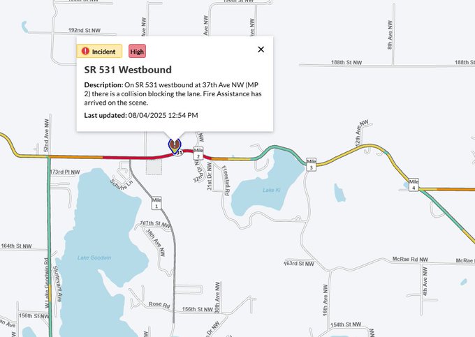 CẬP NHẬT: Một vụ va chạm trên WB SR 531 gần