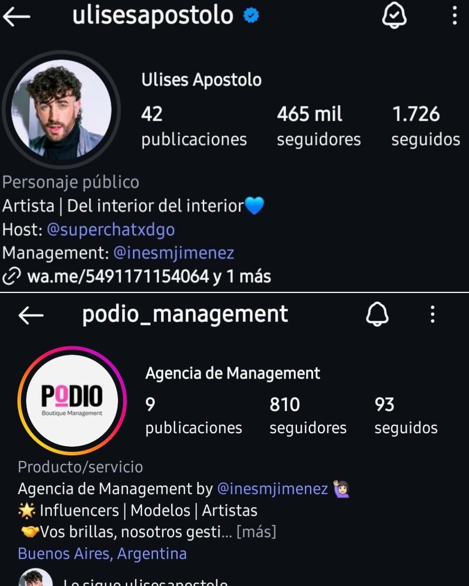ulisesupdate's tweet photo. 👁| Ulises modificó la bio de ig anunciando que tiene nueva representante y un nuevo número de contacto de wsp para contrataciones de marcas y propuestas 

La agencia donde está ahora se llama Podio Managemente de Ines Jimenez (dato: la hermana de sofi jujuy) https://t.co/BDYrC7acrf