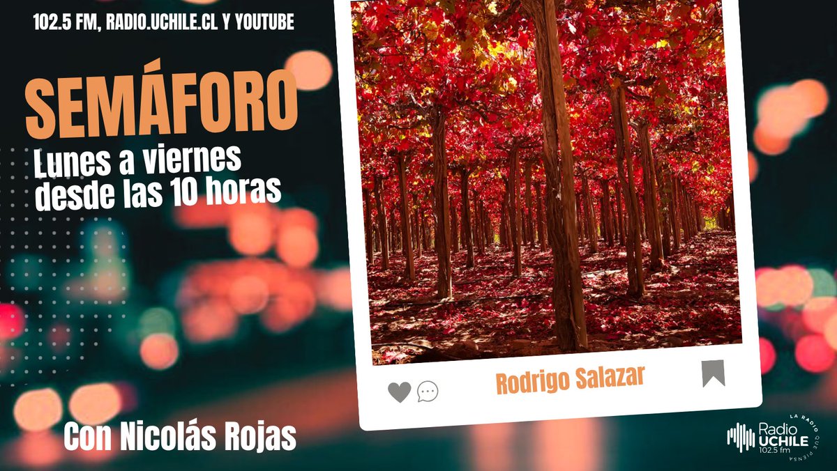 AHORA en #Semáforo: el vicepresidente <a href="/ApturChile/">APTUR Chile</a>, Rodrigo Salazar, se refiere a la convocatoria del noveno concurso de fotografía turística que se extiende hasta el 1° de septiembre para participar.

📻102.5 FM 
💻radio.uchile.cl