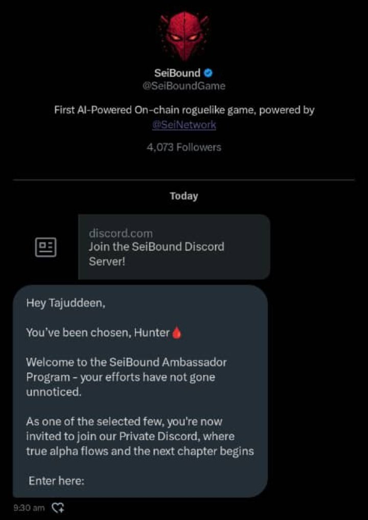 Thrilled to Announce 🗣️
I'm incredibly honored to be selected as an Ambassador For <a href="/SeiBoundGame/">SeiBound</a>

This opportunity means a lot to me, and I'm fully committed to supporting the project's vision in every possible way. Whether it’s spreading awareness, engaging with the community,