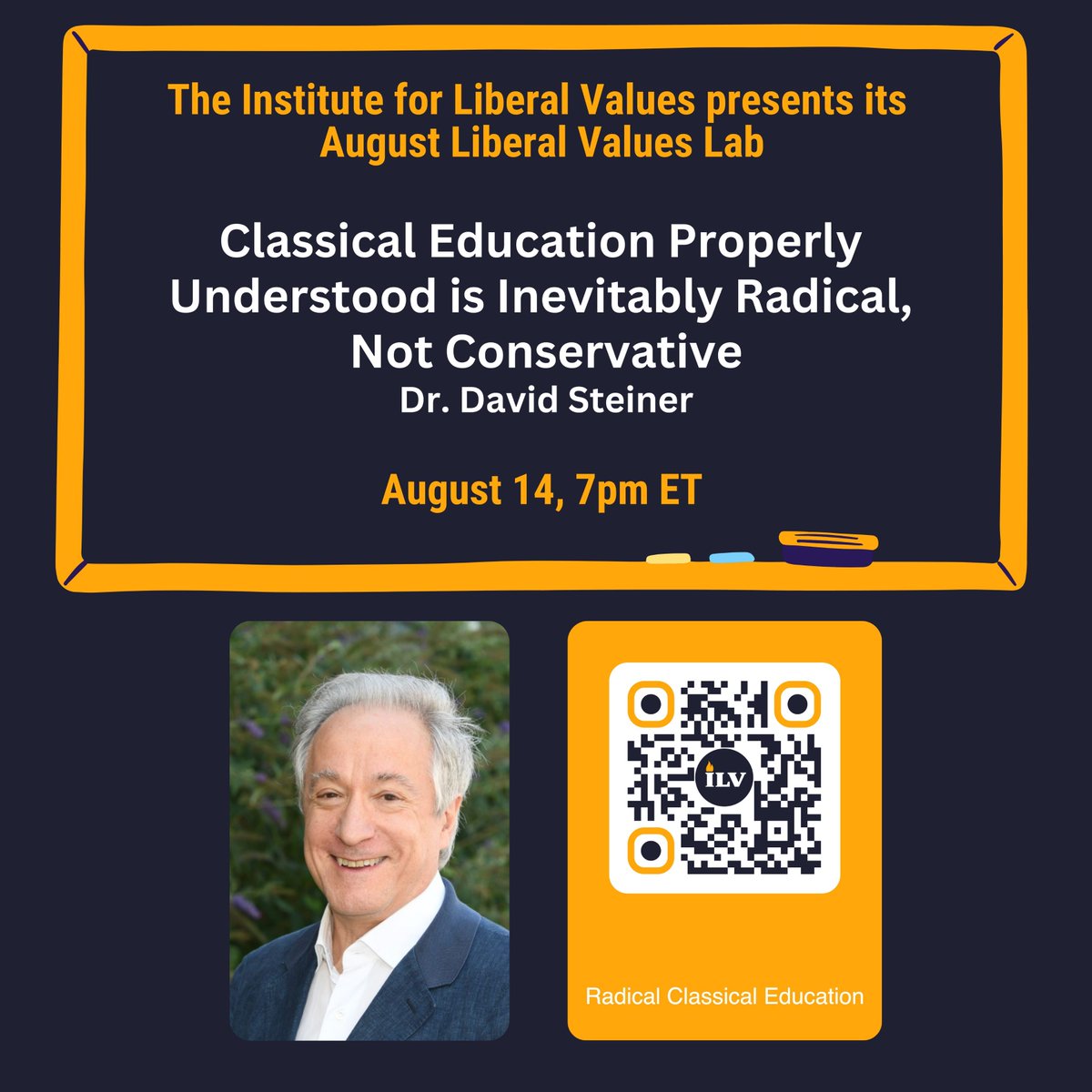 I'm excited to see this talk from Dr. David Steiner at the Liberal Values Lab, who challenges conventional wisdom by arguing that authentic classical education - with its deep engagement of the great books - naturally leads to radical rather than conservative thought. Join the