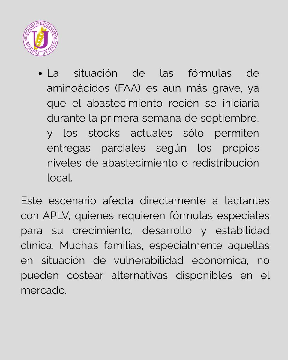 nutrichile's tweet image. Declaración Pública | 4 ago 2025
Desde el @nutrichile  alertamos por el desabastecimiento de fórmulas FEH y FAA para lactantes con APLV.